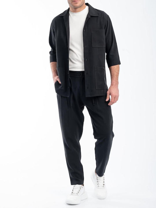 Vittorio Artist Herrenhemd Overshirt Langärmelig Schwarz