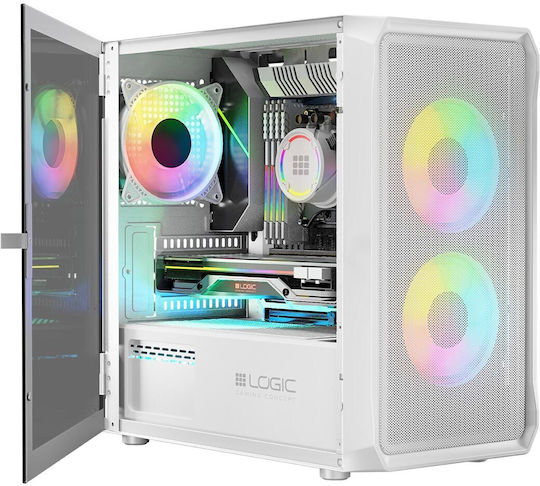 Logic Portos ARGB Gaming Mini Tower Computer Case with White Side Window