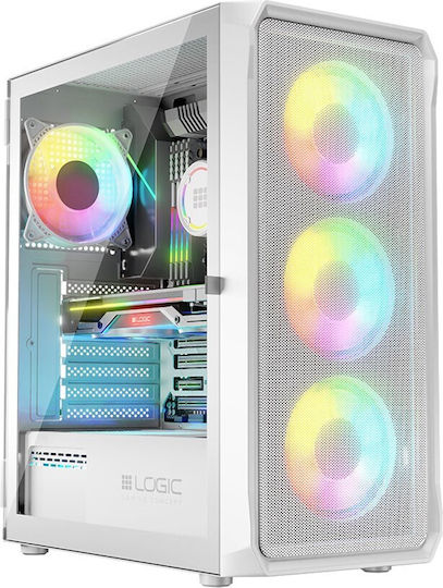 Logic Portos ARGB Gaming Midi-Turm Computergehäuse mit Seitenfenster Weiß