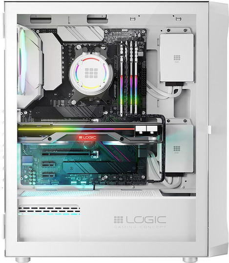 Logic Portos ARGB Gaming Midi-Turm Computergehäuse mit Seitenfenster Weiß