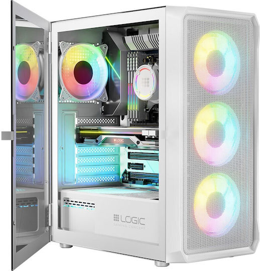 Logic Portos ARGB Gaming Midi-Turm Computergehäuse mit Seitenfenster Weiß