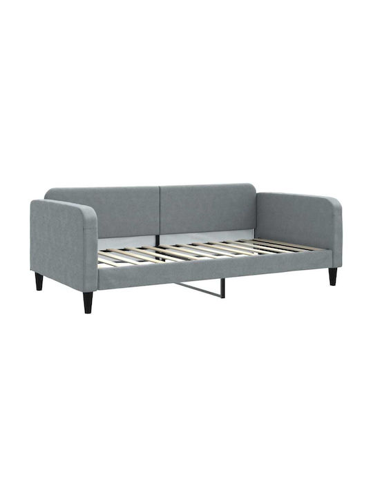 Sofa Bed Single Upholstered with Fabric Gray with Slats for Mattress 100x200cm