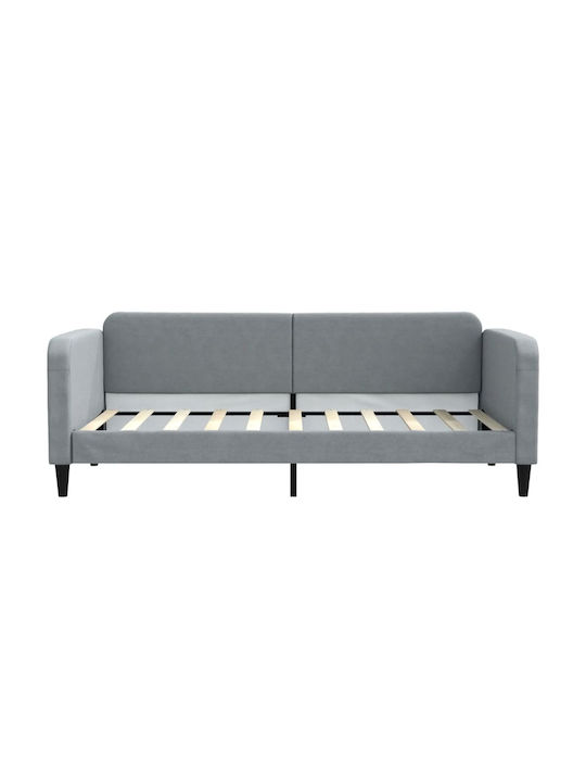 Canapea Pat Single Gri cu Lamele pentru Saltea 90x190cm
