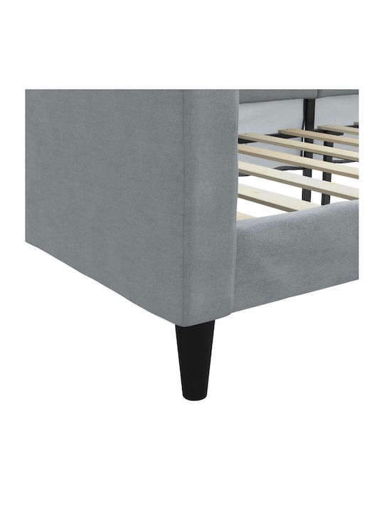 Canapea Pat Single Gri cu Lamele pentru Saltea 90x190cm