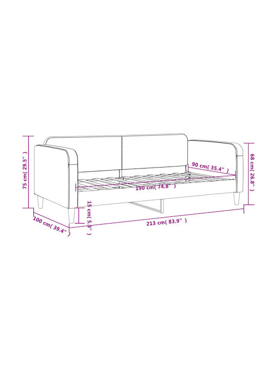 Canapea Pat Single Gri cu Lamele pentru Saltea 90x190cm