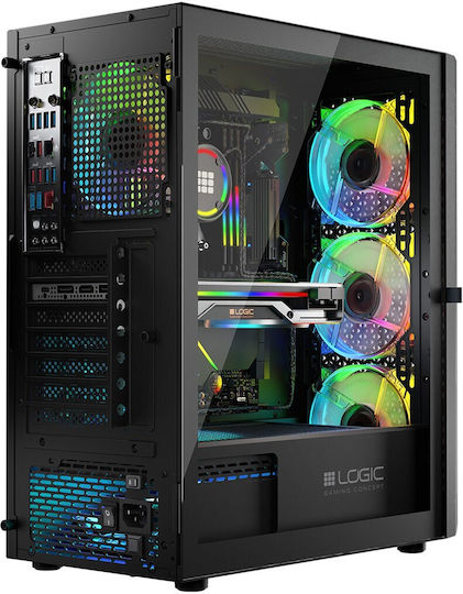 Logic Aramis ARGB Геймърско бюро Midi Tower Компютърна кутия със страничен прозорец Черен