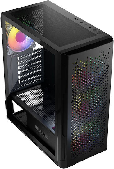 Logic Aramis ARGB Геймърско бюро Midi Tower Компютърна кутия със страничен прозорец Черен