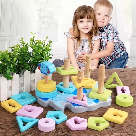 Marionette Wooden Toys Shape Sorting Toy Elephant With 5 Geometric Shapes And Colors made of Wood