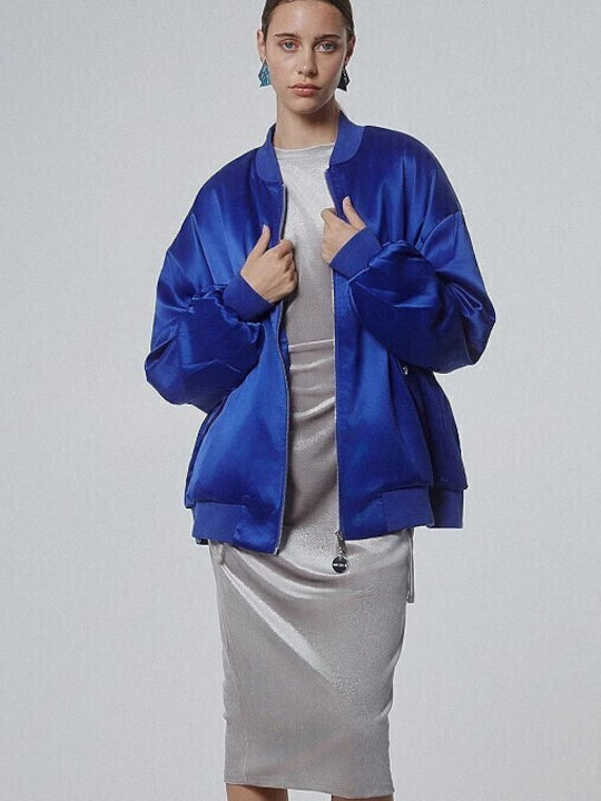 Κοντό Γυναικείο Bomber Jacket Μπλε