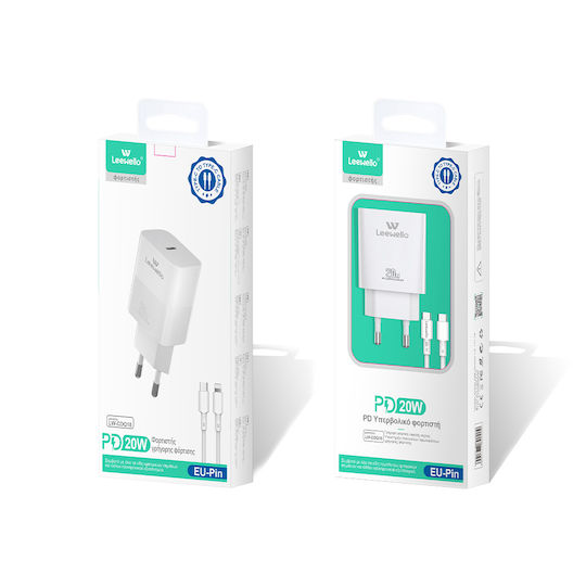 Leewello Încărcător cu Port USB-C și Cablu USB-C 20W Albς (LW-CDQ18)