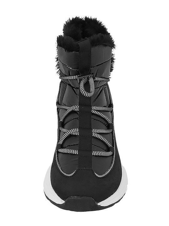 Leder Stiefeletten Damen mit Pelz Schwarz