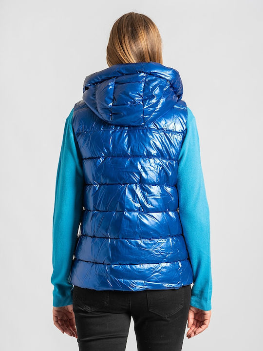 InShoes Kurz Damen Ärmellos Puffer Jacke für Winter Blau