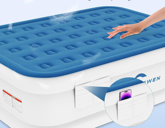 Jhunswen Inflatable Single Air Mattress with Integrated Electric Pump 191x99x48cm