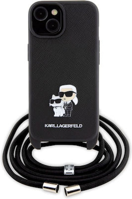 Karl Lagerfeld Metal Pin Karl & Choupette Back Cover Πλαστικό με Λουράκι Μαύρο (iPhone 15)