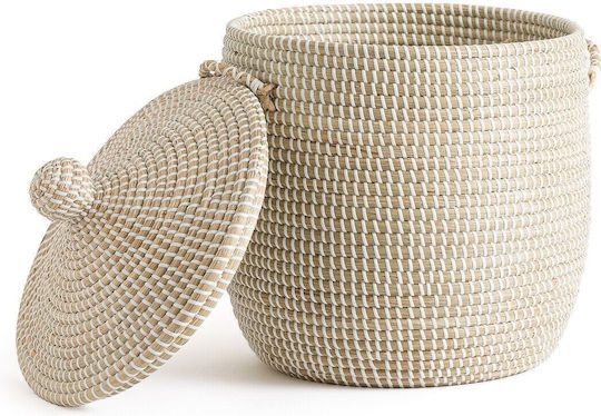 La Redoute Interieurs Coș decorativ Din paie cu capac și mânere Beige 39x39x45buc