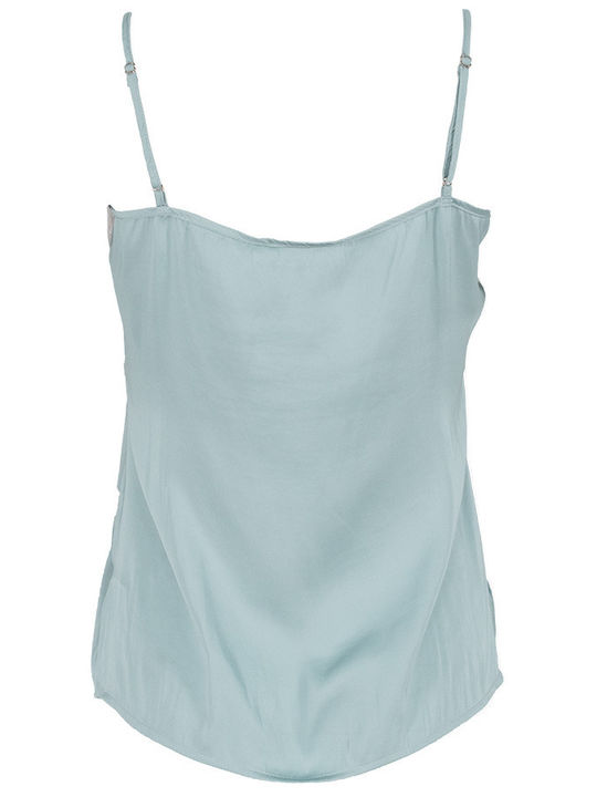 See U Soon Women's Satin Lingerie Top with Lace Light Blue