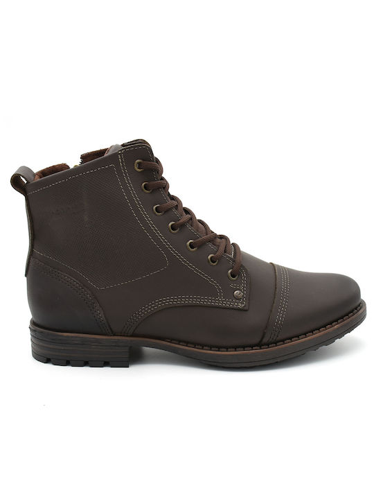 Pegada Men's Leather Military Boots Brown