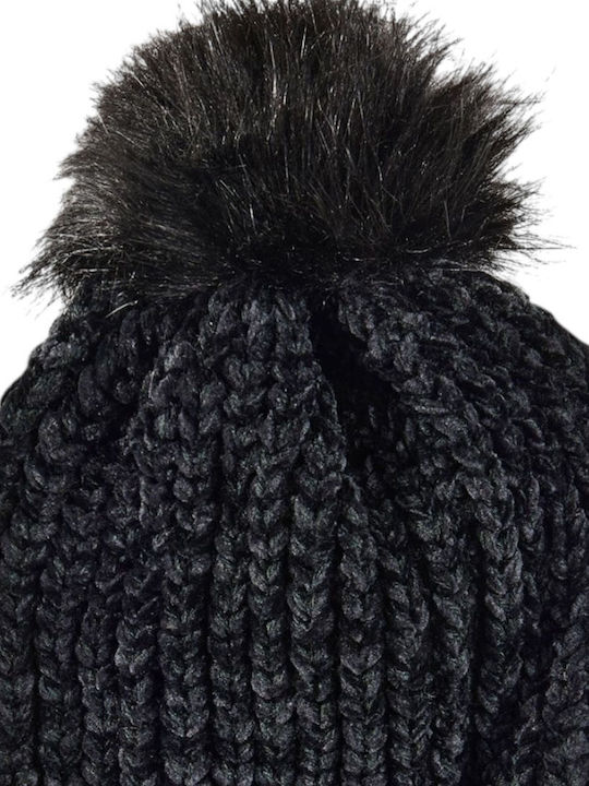 Funky Buddha Pom Pom Beanie Beanie Knitted in Black color