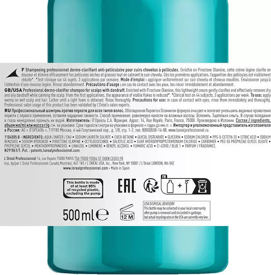 L'Oréal Professionnel Scalp Advanced Sampon De Par Împotriva Mătreții 500ml