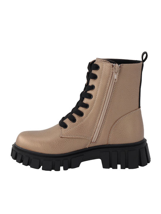 Leather Kids Boots with Zipper Gold