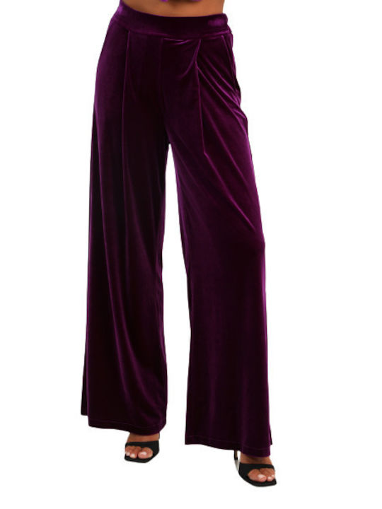 Tensione In Women's High-waisted Velvet Trousers Purple