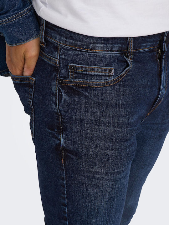 Ανδρικό Παντελόνι Τζιν Ελαστικό με Slim Straight Εφαρμογή Μπλε