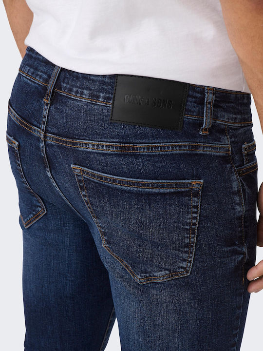 Ανδρικό Παντελόνι Τζιν Ελαστικό με Slim Straight Εφαρμογή Μπλε