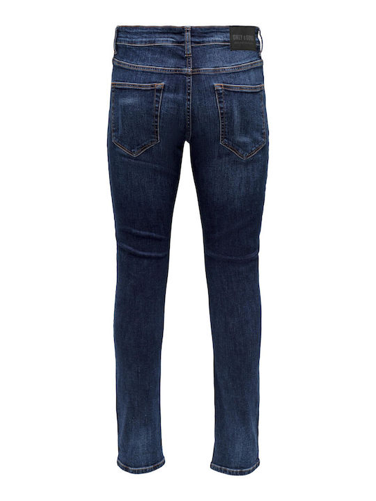Ανδρικό Παντελόνι Τζιν Ελαστικό με Slim Straight Εφαρμογή Μπλε