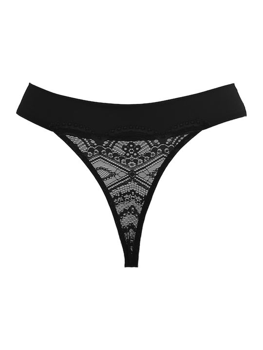 Solano Swimwear Women's String Seamless with Lace Black