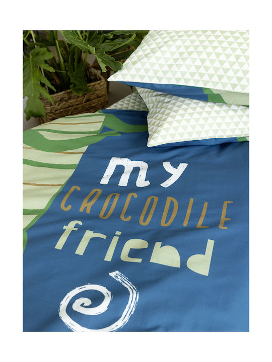 Nima Crocodile Set Kinderbettbezug Einzel mit Kissenbezug Baumwolle Blau 160x240cm