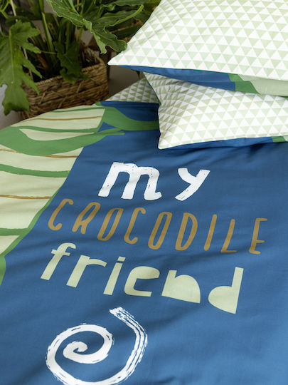 Nima Crocodile Set Kids Duvet Cover Single with Pillowcase Cotton Blue 160x240cm