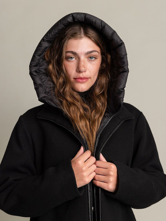 Women's Black Coat with Hood