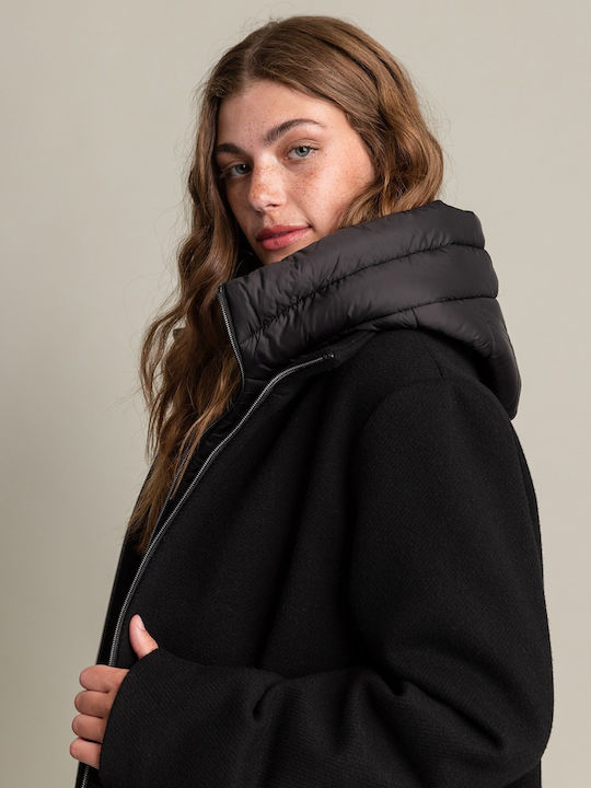 Women's Black Coat with Hood
