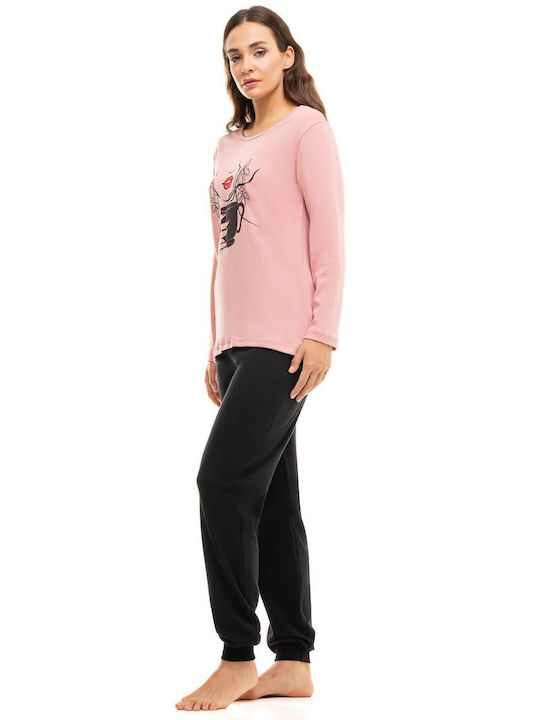 Cherry Underwear Winter Damen Baumwolle Pyjama-Oberteil Rosa