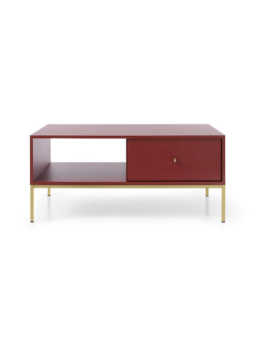 Rectangular Central Coffee Table Mono Wooden with Drawers Burgundy / Gold M103.5xL68xH46.2cm
