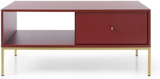 Rectangular Central Coffee Table Mono Wooden with Drawers Burgundy / Gold M103.5xL68xH46.2cm
