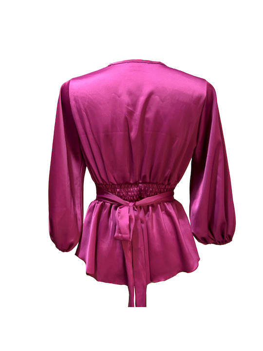 Fashion Vibes Damen Bluse Satin mit 3/4 Ärmel Rosa