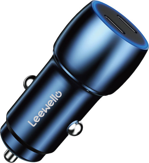 Leewello Auto-Ladegerät 20W mit Anschlüssen: 2xType-C mit Kabel Typ-C,TC-TC Blau Farbe