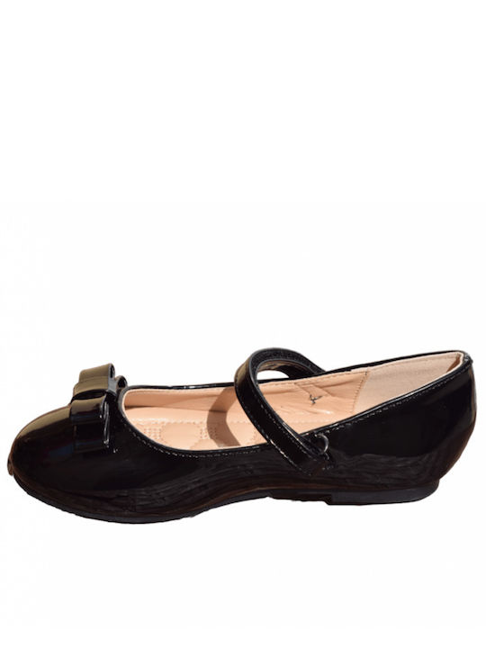 Kids Patent Leather Ballerinas with Hoop & Loop Closure Black