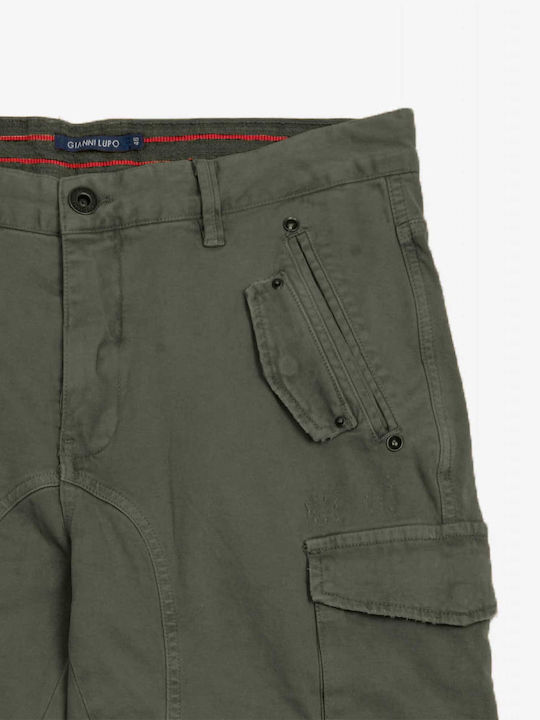 Gianni Lupo Pantaloni pentru bărbați Cargo Elastice cu Croială Slim Verde