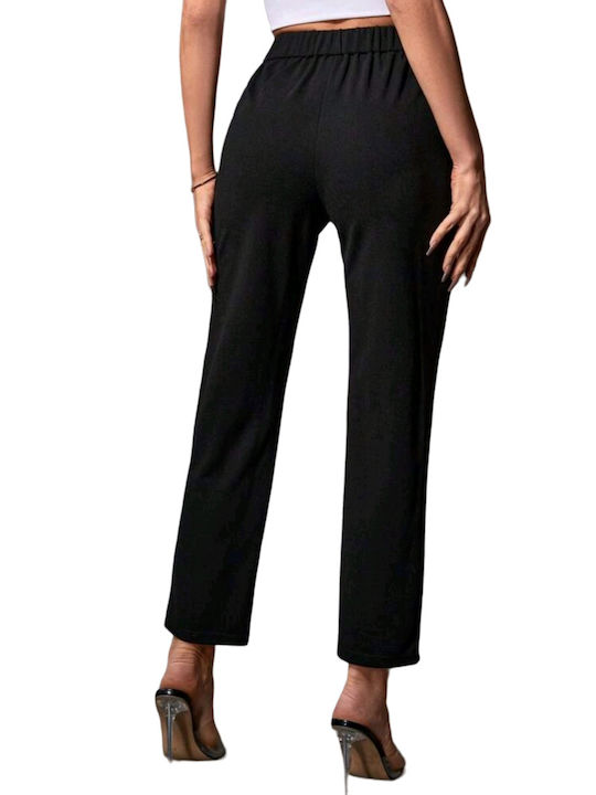 Fashion Vibes Women's High-waisted Fabric Trousers with Elastic Black