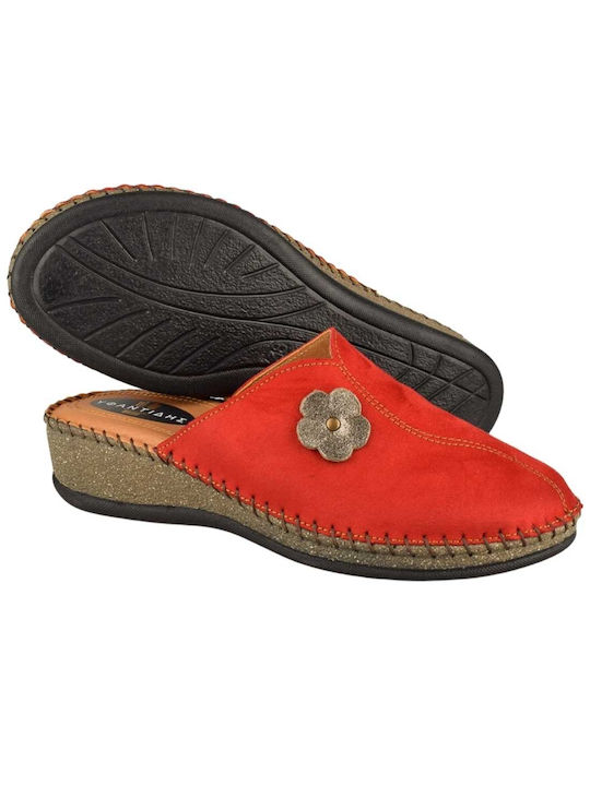 Yfantidis Leather Women's Slippers Red