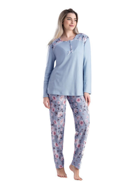 Relax Lingerie Winter Damen Pyjama-Set Hellblau