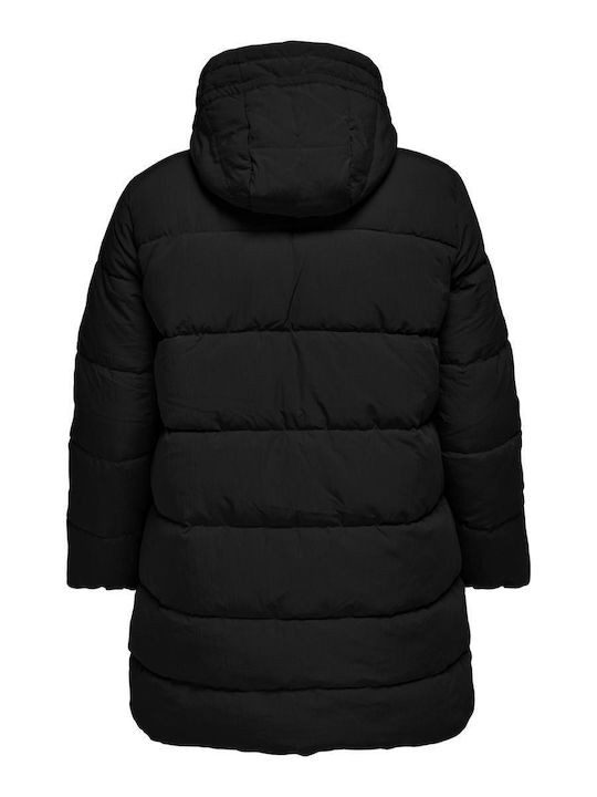 Only Women's Short Puffer Jacket Windproof for Spring or Autumn with Hood Black
