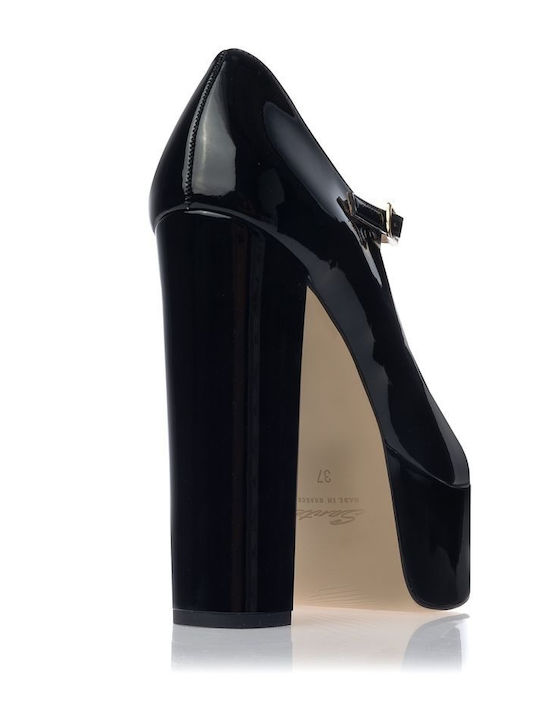Sante Patent Leather Black High Heels with Strap
