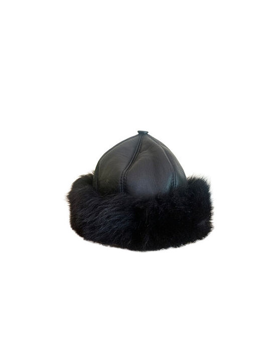 Women's leather hat with fur Infinity W-HAT-FUR-BL-523 Black