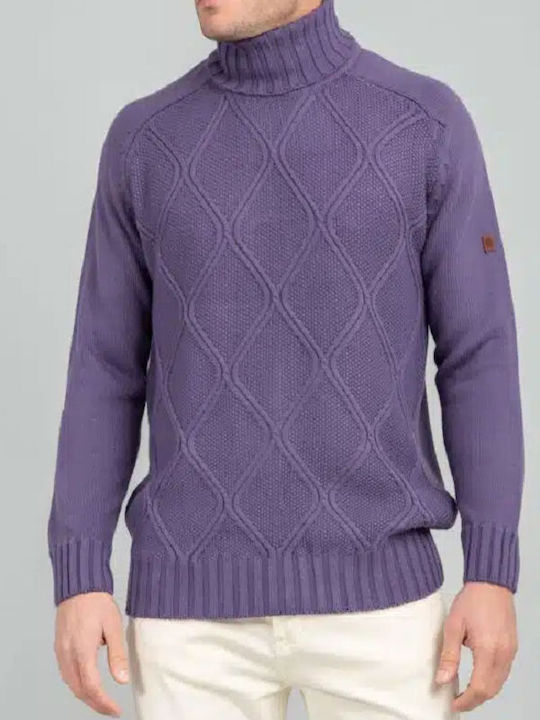 Vittorio Artist Men's Long Sleeve Sweater Turtleneck Purple