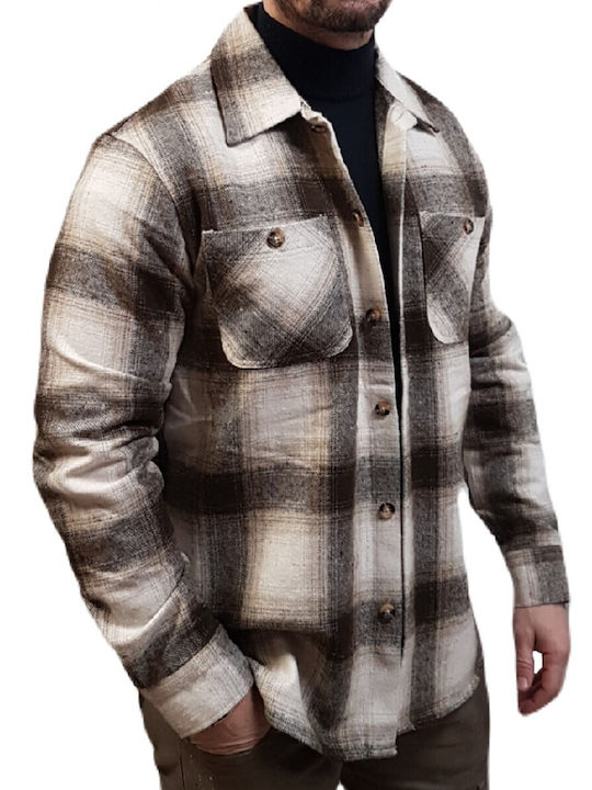 Vittorio Artist Vittorio Men's Shirt Overshirt Long Sleeve Checked Brown