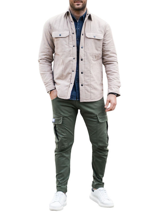 Vittorio Artist Herrenhemd Overshirt Langärmelig Baumwolle Beige