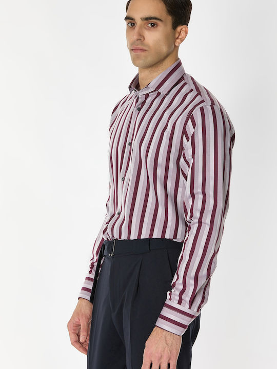 Long-sleeved Cotton Shirt Striped Purple